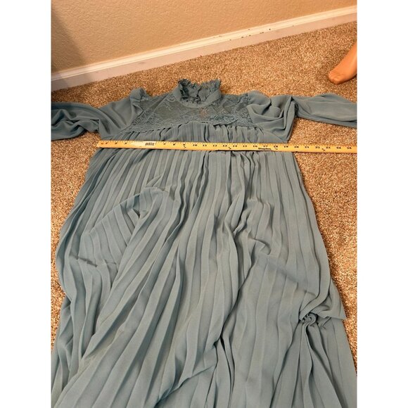 Long sleeve pleated maxi dress sea foam green lace neckline granny core SZ MD - Picture 3 of 8
